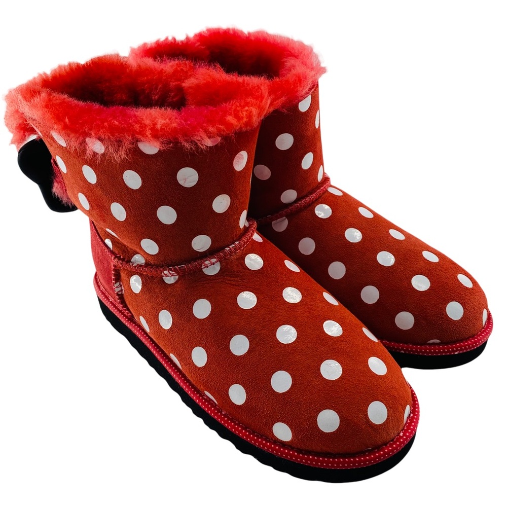 NEW UGG X Disney Minnie Sweetie Bow Polka Dot Shearling Sheepskin Boot Size 7 - Picture 4 of 16